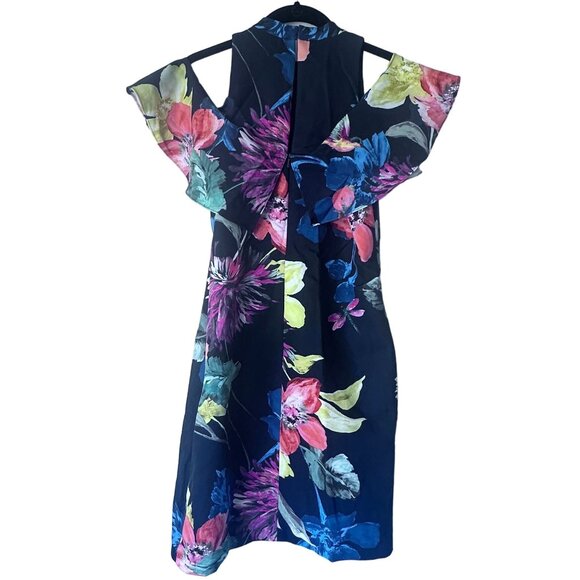 New Trina Turk Cold Shoulder Floral Navy Sheath Dress Size 2 - Picture 4 of 11